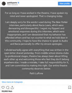 Patti LuPones' full apology statement.